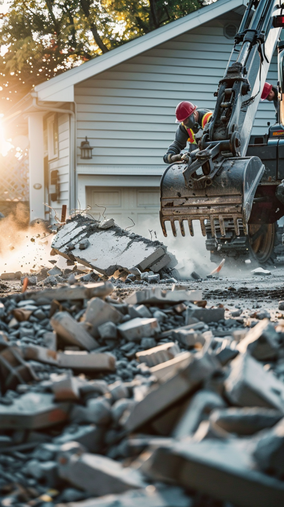 Structural demolition crew performing controlled tear-down in Saint Louis