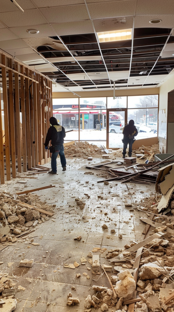 Commercial interior demolition project in Saint Louis removing walls and debris