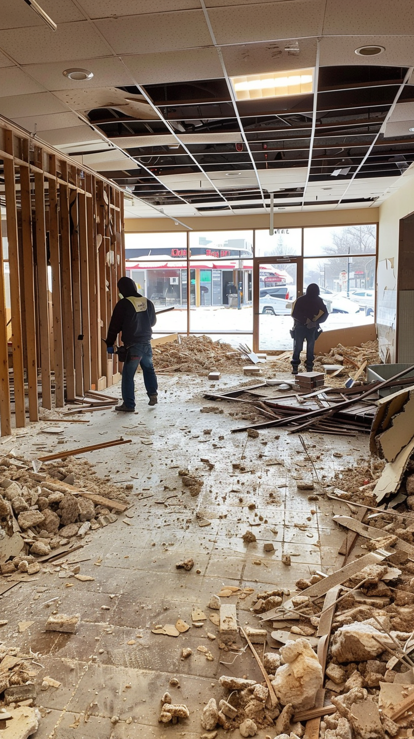 Commercial interior demolition project in Saint Louis removing walls and debris